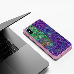 Чехол iPhone XS Max матовый Вьющийся узор фиолетовый и зелёный, цвет: 3D-розовый — фото 2