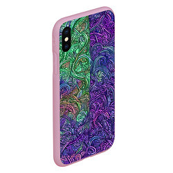 Чехол iPhone XS Max матовый Вьющийся узор фиолетовый и зелёный, цвет: 3D-розовый — фото 2