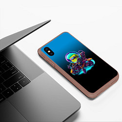 Чехол iPhone XS Max матовый Губка Боб на мотоцикле - киберпанк - нейросеть, цвет: 3D-коричневый — фото 2