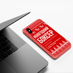 Чехол iPhone XS Max матовый Новогодний боксер: свитер с оленями, цвет: 3D-красный — фото 2