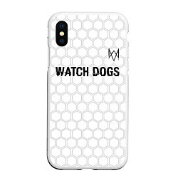 Чехол iPhone XS Max матовый Watch Dogs glitch на светлом фоне посередине, цвет: 3D-белый
