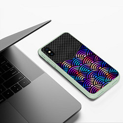 Чехол iPhone XS Max матовый Сэйгайха - морские волны и северное сияние, цвет: 3D-салатовый — фото 2