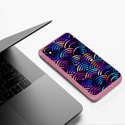 Чехол iPhone XS Max матовый Разноцветные волны-чешуйки, цвет: 3D-малиновый — фото 2