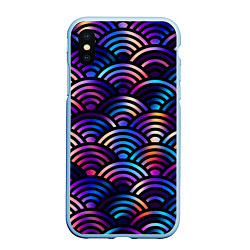 Чехол iPhone XS Max матовый Разноцветные волны-чешуйки, цвет: 3D-голубой