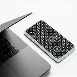 Чехол iPhone XS Max матовый Черно белый геометрический клетчатый узор, цвет: 3D-салатовый — фото 2