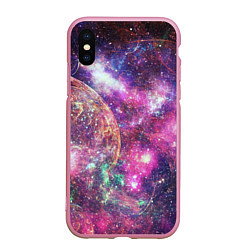 Чехол iPhone XS Max матовый Пурпурные космические туманности со звездами, цвет: 3D-розовый