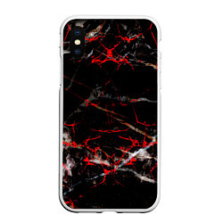Чехол iPhone XS Max матовый Красные узоры, цвет: 3D-белый