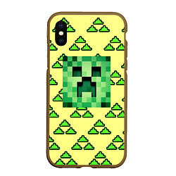 Чехол iPhone XS Max матовый Minecraft creeper game, цвет: 3D-коричневый