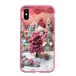 Чехол iPhone XS Max матовый Зимний закат новый год, цвет: 3D-розовый