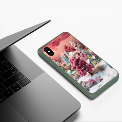 Чехол iPhone XS Max матовый Зимний закат новый год, цвет: 3D-темно-зеленый — фото 2