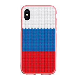 Чехол iPhone XS Max матовый Вязаный российский флаг, цвет: 3D-баблгам
