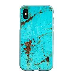 Чехол iPhone XS Max матовый Текстура бирюзового металла со ржавчиной, цвет: 3D-мятный