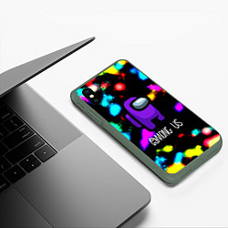 Чехол iPhone XS Max матовый Among us blink neon, цвет: 3D-темно-зеленый — фото 2