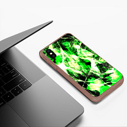 Чехол iPhone XS Max матовый Зелёные узоры джунгли, цвет: 3D-коричневый — фото 2