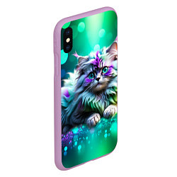 Чехол iPhone XS Max матовый Пушистый котенок в бирюзово фиолетовом боке, цвет: 3D-сиреневый — фото 2