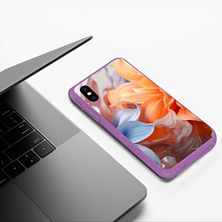 Чехол iPhone XS Max матовый Голубой и оранжевый цветок, цвет: 3D-фиолетовый — фото 2