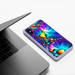 Чехол iPhone XS Max матовый Розово синий фрактал, цвет: 3D-светло-сиреневый — фото 2