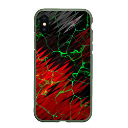 Чехол iPhone XS Max матовый Зелёные трещины узоры, цвет: 3D-темно-зеленый
