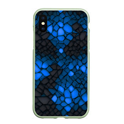 Чехол iPhone XS Max матовый Синий трескающийся камень, цвет: 3D-салатовый