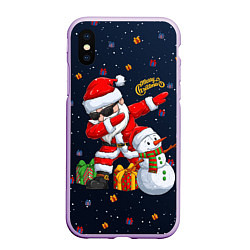 Чехол iPhone XS Max матовый Санта Клаус и снеговик, цвет: 3D-сиреневый