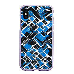 Чехол iPhone XS Max матовый Синие фигуры и белые линии, цвет: 3D-светло-сиреневый
