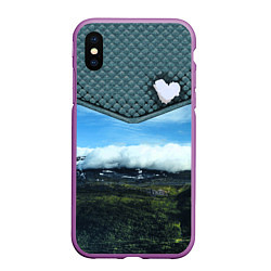 Чехол iPhone XS Max матовый Облачные сердца, цвет: 3D-фиолетовый