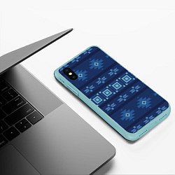Чехол iPhone XS Max матовый Blue tribal geometric, цвет: 3D-мятный — фото 2