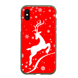 Чехол iPhone XS Max матовый Christmas deer, цвет: 3D-темно-зеленый