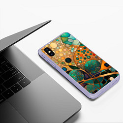 Чехол iPhone XS Max матовый Вдохновение Климтом - изумрудная абстракция с круг, цвет: 3D-светло-сиреневый — фото 2
