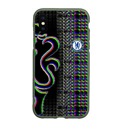 Чехол iPhone XS Max матовый Chelsea fc glitch, цвет: 3D-темно-зеленый