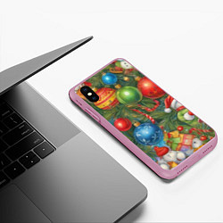 Чехол iPhone XS Max матовый Новогодний принт на елке, цвет: 3D-розовый — фото 2