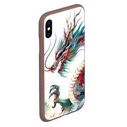 Чехол iPhone XS Max матовый Акварельный японский дракон, цвет: 3D-коричневый — фото 2