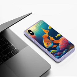 Чехол iPhone XS Max матовый Оранжевые рыбки и кораллы под водой, цвет: 3D-светло-сиреневый — фото 2