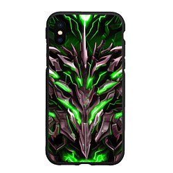 Чехол iPhone XS Max матовый Зелёная кибер броня, цвет: 3D-черный