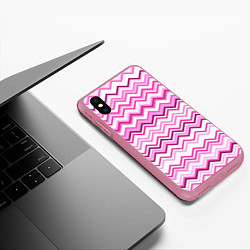 Чехол iPhone XS Max матовый Ломаные полосы бело-розовый, цвет: 3D-малиновый — фото 2