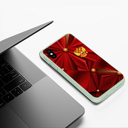 Чехол iPhone XS Max матовый Золотой герб России на красной абстракции, цвет: 3D-салатовый — фото 2