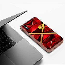 Чехол iPhone XS Max матовый Герб России на красном абстрактном фоне, цвет: 3D-коричневый — фото 2