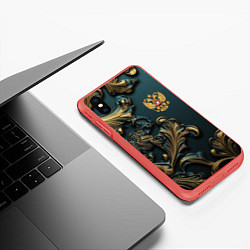 Чехол iPhone XS Max матовый Герб России и бирюзовый фон, цвет: 3D-красный — фото 2