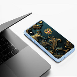 Чехол iPhone XS Max матовый Герб России и бирюзовый фон, цвет: 3D-голубой — фото 2