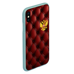 Чехол iPhone XS Max матовый Золотой герб России на красном кожаном фоне, цвет: 3D-мятный — фото 2
