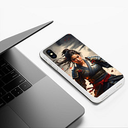 Чехол iPhone XS Max матовый Самурайка с катаной, цвет: 3D-белый — фото 2