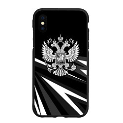 Чехол iPhone XS Max матовый Герб РФ - white and black geometry, цвет: 3D-черный
