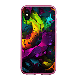 Чехол iPhone XS Max матовый Яркие разноцветные краски, цвет: 3D-малиновый