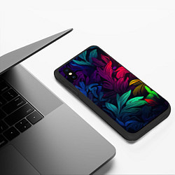 Чехол iPhone XS Max матовый Яркие абстрактные листья, цвет: 3D-черный — фото 2