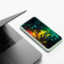 Чехол iPhone XS Max матовый Яркие разноцветные абстрактные листья, цвет: 3D-салатовый — фото 2