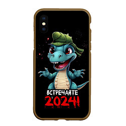 Чехол iPhone XS Max матовый Дракон принес 2024, цвет: 3D-коричневый