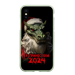 Чехол iPhone XS Max матовый Дракон Санта 2024, цвет: 3D-салатовый