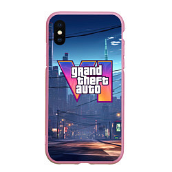 Чехол iPhone XS Max матовый GTA 6 ночной город, цвет: 3D-розовый