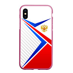 Чехол iPhone XS Max матовый Герб РФ - классические цвета флага, цвет: 3D-малиновый