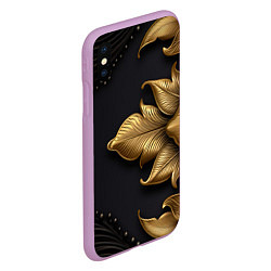 Чехол iPhone XS Max матовый Золотые объемные листья на черном фоне, цвет: 3D-сиреневый — фото 2